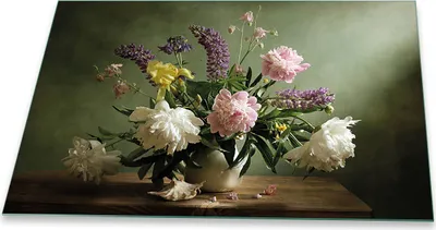 Produktbild von Herdabdeckplatte Glaskeramikfeld Spritzschutz Glas Universal Deko 80x52 Blumen Grün