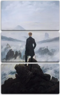 Produktbild von Leinwandbild 3-teilig (80x120cm): Caspar David Friedrich - Wanderer über dem Nebelmeer, echter Holz-Keilrahmen inkl. Aufhänger, handgefertigt in Deutschland