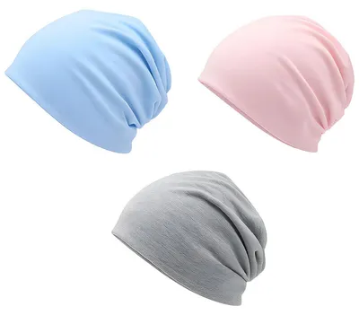 Immagine prodotto di Cappellini da donna, confezione da 3, in cotone, colori: grigio chiaro, rosa, azzurro chiaro
