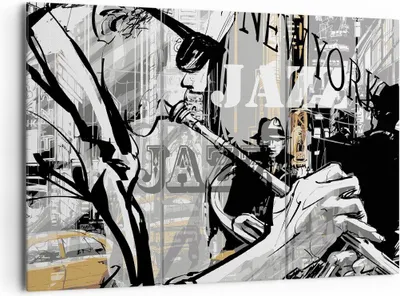 Produktbild von Bild auf Leinwand - Leinwandbild - Jazz Musik Musiker - 165x110cm - Wand Bild - Wanddeko - Leinwanddruck - Bilder - Kunstdruck - Wanddekoration - Leinwand bilder - Wandkunst - CE165x110-3792