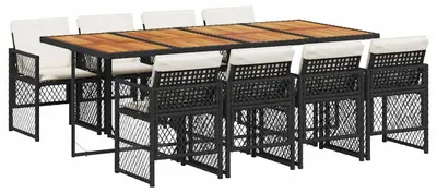 Produktbild von vidaXL 9-tlg. Garten-Essgruppe mit Kissen Schwarz Poly Rattan