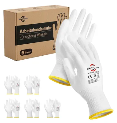 Imagen del producto de Guantes de trabajo con revestimiento de poliuretano, 6 pares, talla M/8, antideslizantes, para jardín y taller