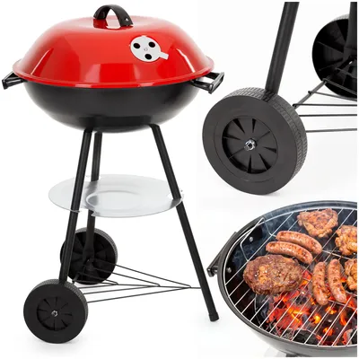 Productafbeelding van Houtskool barbecue - BBQ - Draagbaar - Op Wielen - Asopvangbak - Kunststof - RVS - Zwart - Rood