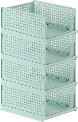 Productafbeelding van Unyqoos® Opvouwbare kledingopbergers, set van 4, stapelbare opbergboxen van PP, 43 x 33,5 x 18,5 cm, groen