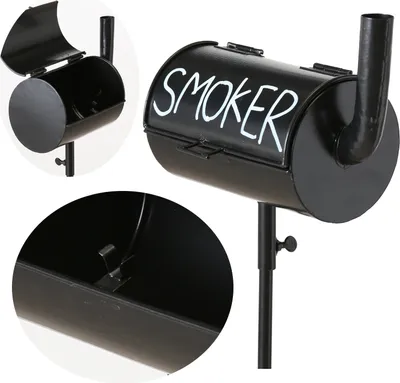 Produktbild von LS-LebenStil XL Windaschenbecher Metall BBQ Grill Smoker Schwarz Gartenstab 65-115cm Windaschenbecher Aschenbecher Ascher Slogan Spruch Ashtray