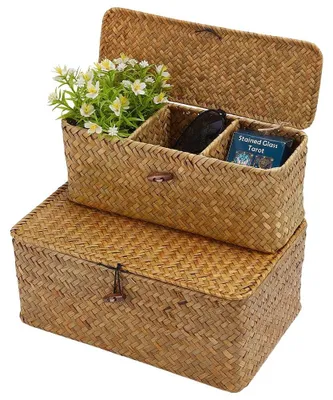 Produktbild von Set aus 2 Seegras-Aufbewahrungsboxen mit Deckel
