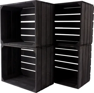 Produktbild von 5x SCHWARZE HOLZKISTE / NEU / 50x40x30 cm / stapelbare Obstkiste, Regal schwarz, Deko