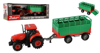Produktbild von Zetor-Traktor mit 36-cm-Kunststoffanhänger, mit Schwungradantrieb, batteriebetrieben, mit Licht und Sound, in einer Verpackung (39 x 13 x 13 cm)