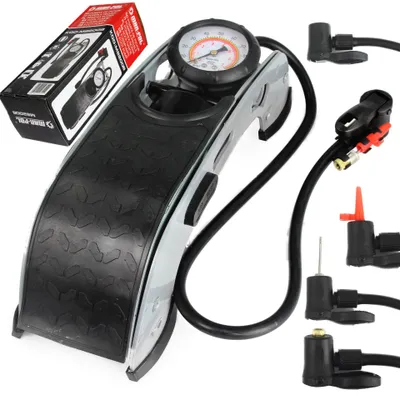 Produktbild von Fußpumpe mit Manometer und Aufsätzen 15651