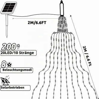 Zdjęcie produktu dla Świąteczna lampka solarna do użytku zewnętrznego, 2 metry, 200 diod LED, ciepła biel