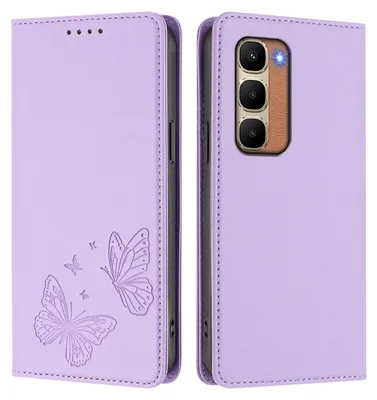 Produktbild von Lederhülle für Infinix Hot 70 4G, Schmetterling Prägung Leder Brieftasche Schutzhülle mit Ständer Violett