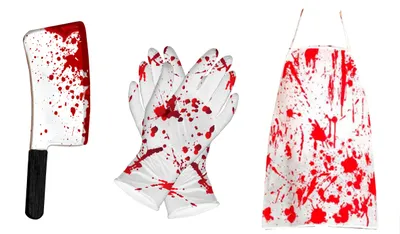 Produktbild von Halloween Schlachter Set Blutschürze Gruselhandschuhe Beil, Farbe: Mehrfarbig