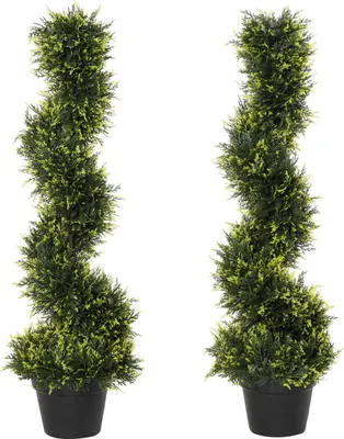 Image de set de 2 cèdres artificiels grands 90 cm, plantes artificielles en plastique cèdre dans un pot, plante en spirale comme une vraie pour le salon chambre bureau jardin décoration moderne