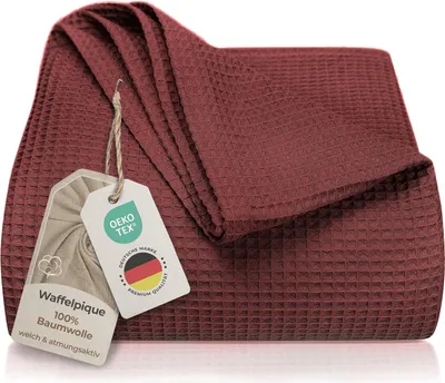 Produktbild von LAYNENBURG Premium Tagesdecke 150 x 200 cm - Waffelpique 100% Baumwolle leichte Sommerdecke Waffeloptik Baumwolldecke Bett-Überwurf, Sofa-Überwurf,