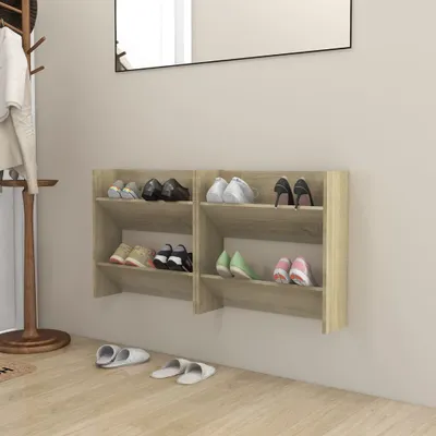 Image de The Living Store Armoires à chaussures murales 2 pcs. chêne Sonoma 60x18x60cm bois composite