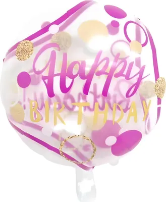 Immagine prodotto di Folienballon Happy Birthday rund 45 cm, Trasparente oro rosa