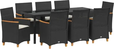 Image de vidaXL Ensemble de jardin 9 pcs noir Poly-Rattan