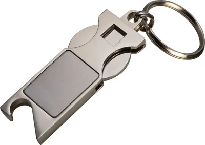 Produktbild von Schlüsselanhänger / aus Metall / mit Einkaufswaagenchip und Flaschenöffner