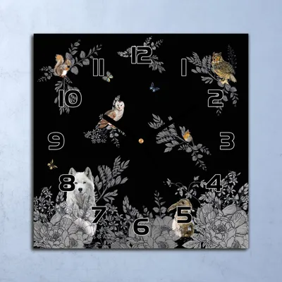 Produktbild von Wanduhr Echt-Glas-Küchenuhr Dunkler Waldtiere Quarz Lautlos 30x30 Deko Bilder