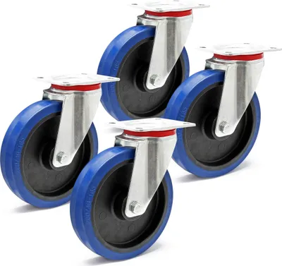 Immagine prodotto di Set di ruote girevoli Wiltec 4x ruote da trasporto non frenate Ø200 mm fino a 350 kg per ruota con ruota in plastica e piastra di montaggio, funzionamento silenzioso, ruote da trasporto ruote per mobili ruote