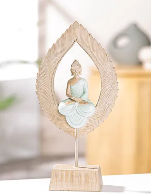 Productafbeelding van Gilde sculptuur, veer, meditatie, Boeddha-motief, kunsthars, natuurlijke kleuren.Afmetingen:Hoogte: 31,50 cmBreedte: 15,50 cmDiepte: 6,50 cmArtikelnummer: 52607