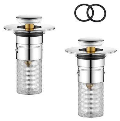 Produktbild von 2 Abflussstopfen, 34–40 mm, Spülbecken-Abflusssieb, Edelstahl-Abflussfilter für Badewanne, Küche, Spüle
