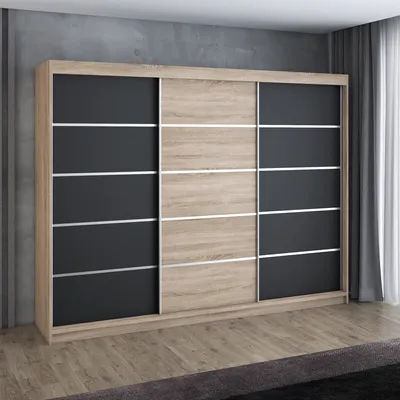 Produktbild von Schwebetürenschrank FLIX 3-türig Schrank 200 cm (Weiß, Schwarz, Sonoma)