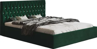 Produktbild von Doppelbett 180x200 cm Crystal - Schlafzimmer Polsterbett mit Lattenrost, Bettkasten - Kopfteil mit Knöpfen, Samt Grün