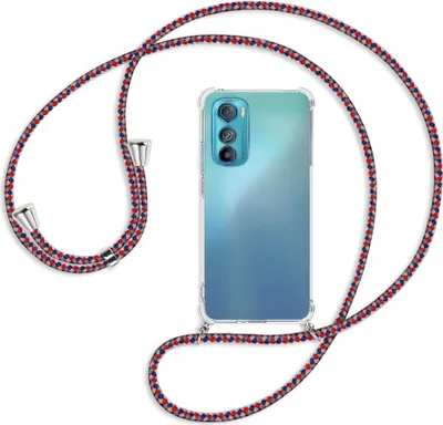 Produktbild von Handykette Backcover-Schutzhülle mit Band (Metall silberfarben) für Motorola Edge 30 5G - silber/blau/rot