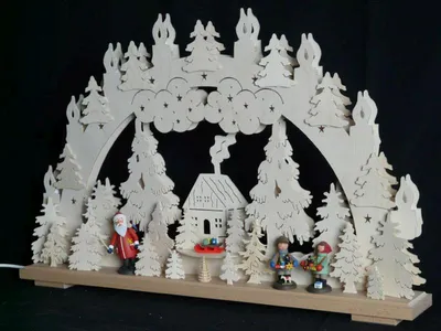 Produktbild von Schwibbogen mit Weihnachtsmann Striezelkinder und Beleuchtung BxHxT 70x43x7cm NEU