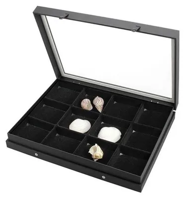 Produktbild von Modellauto-Sammelvitrine schwarz, mit 12 Fächern 87 x 90 mm
