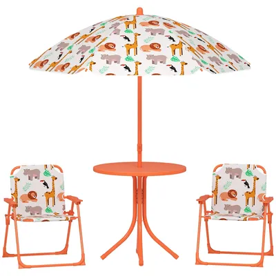 Produktbild von Kinderzimmer im Garten, Kindertisch mit 2 Klappliegen und Sonnenschirm ? 100 cm, Tiermotiv, orange