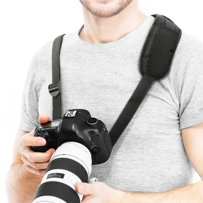Image de Sangle universelle compatible avec Canon EOS, Panasonic Lumix, pour Nikon D, pour Sony Alpha et autres, avec déclenchement rapide et vis à filetage 1/4" pouce (max. 1,50 m de longueur réglable)