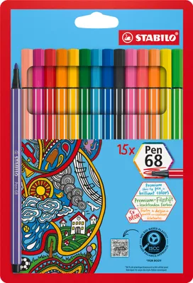 Produktbild von STABILO Premium-Filzstift - Pen 68 - 15er Pack - 15 verschiedene Farben inkl. 5 Neonfa…