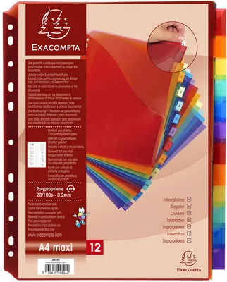 Produktbild von Exacompta 4844E Registerhüllen Exactive PP 200µ 12 Taben DIN A4 Maxi