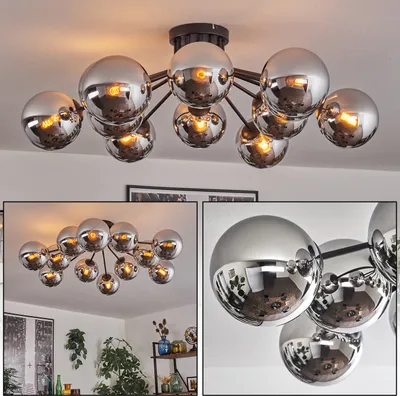 Produktbild von Fossobiubo Deckenlampe aus Metall/Glas in Schwarz/Chromfarben/Rauchfarben