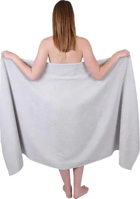 Produktbild von Unyqoos® XXL Badetuch 100 x 200 cm – 100% Baumwolle, 360 g/m² Saunatuch, silbergrau, 1x, Hotelqualität, doppelt vernäht, 2 Aufhängeschlaufen, waschbar 60 °C