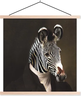 Produktbild von MuchoWow® Textilposter Zebra - Porträt - Kleidung 60x60 cm mit holzfarbenen Rahmen - Wanddekoration