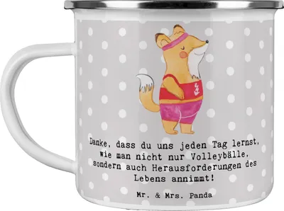 Produktbild von Mr. & Mrs. Panda becher emaille Volleyball Trainerin Inspiration - Grau Pastell - Geschenk, Mentorin, Motivation, Haferl, Teetasse, Danksagung, Pott, Coach, Kaffeepott