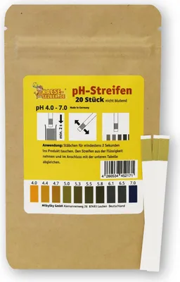 Produktbild von pH-Streifen 20 Stück, pH-Wert 4,0-7,0, leicht ablesbar, für Milch oder Bruch-Molkegemisch