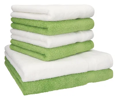 Produktbild von Betz 6-tlg. Handtuch-Set PREMIUM - 2 Liegetücher 4 Handtücher 100% Baumwolle  Farbe: weiß und apfelgrün