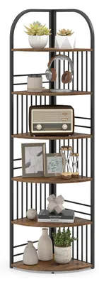 Immagine prodotto di COSTWAY Scaffale angolare a 6 ripiani, scaffale aperto con struttura in metallo, scaffale da terra per piante, scaffale portaoggetti, 42 x 42 x 181,5 cm (marrone)