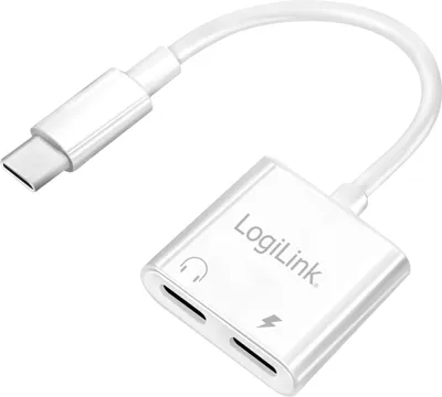 Produktbild von LogiLink USB-C Audio adapter, USB-C/M to 2x USB-C/F, 60W PD, white