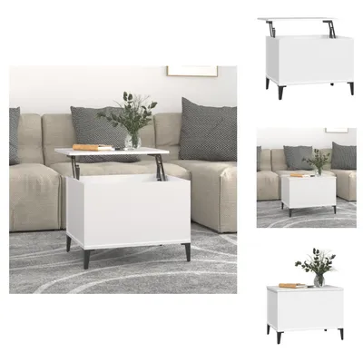 A collage of images showing a white lift-top coffee table in different settings and views.