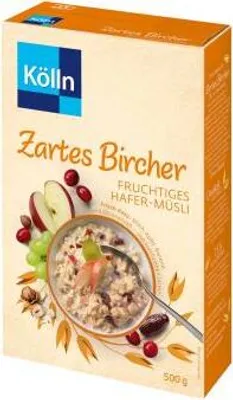 A box of Kölln Bircher Frucht Hafer-Müsli.