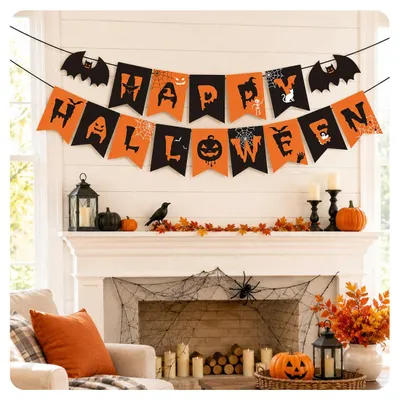 Halloween-Papiergirlande, 5 m, Happy Halloween, wiederverwendbar