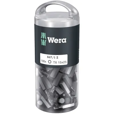 Produktbild von Wera 05072447001, 100 Stück(e), Torx, TX 15x25, 25 mm, 25,4 / 4 mm (1 / 4"), Hexagonal