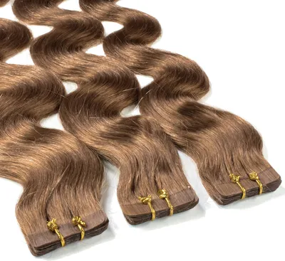 Produktbild von hair2heart Tape Extensions Echthaar Gewellt - 10 Tapes 2.5g 40cm Dunkelblond