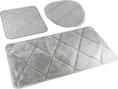 Produktbild von Badematte Badteppich Badvorleger Muna Hellgrau 3 tlg. 3 Stück: Teppich 45x75+ Unterlage 45x35+ Auflage 44x38