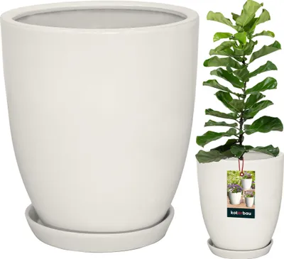 Produktbild von KOTARBAU® Pflanzentopf mit Untersetzer Weiß ⌀ 26 cm Höhe: 28 cm Glasierte Keramik Blumentopf Keramik groß Plant Pot Kaktus Topf mit Untersetzer Übertopf mit Untersetzer Blumentöpfe Keramik